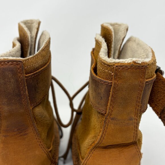 Sorel women's Winter Fancy Lace II duck boots rubber suede brown tan 9 buckle - Picture 6 of 13